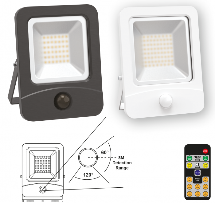 White Remote Control PIR Flood light 10W – 50W