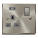 13A Ingot 1 Gang Switched Socket Outlet With Single 2.1A USB Outlet