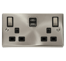 13A Ingot 2 Gang Switched Socket Outlet With Type A & C USB (4.2A) Outlets (black insert)