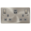 13A Ingot 2 Gang Switched Socket Outlet With Type A & C USB (4.2A) Outlets (Grey Insert)