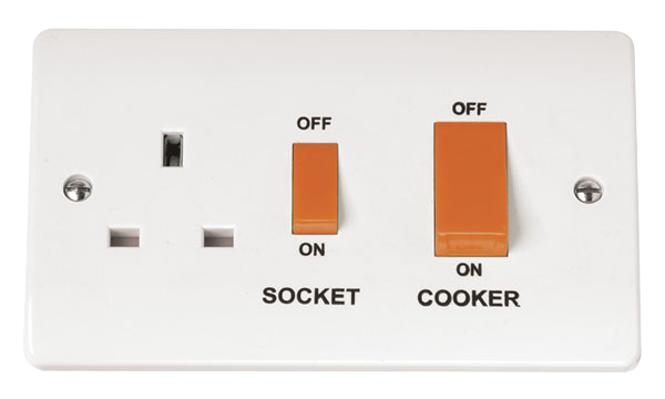 45A 2 Gang Double Pole Switch With 13A Double Pole Switched Socket Outlet