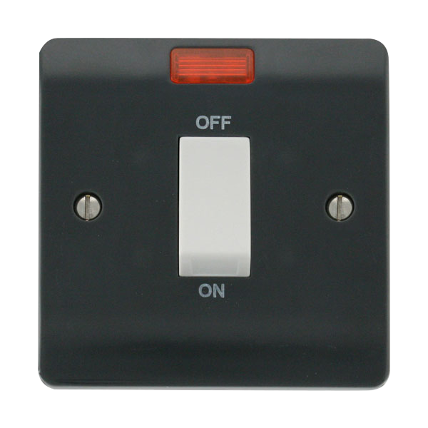 45A 1 Gang Double Pole Plate Switch With White Rocker & Neon