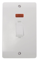 45A 2 Gang (Vertica) Double Pole Plate Switch With White Rocker & Neon