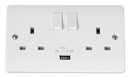 13A 2 Gang Switched Socket Outlet With Single 2.1A USB Outlet