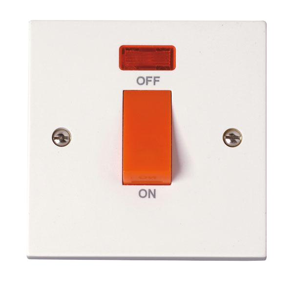 45A 1 Gang Double Pole Plate Switch With Neon