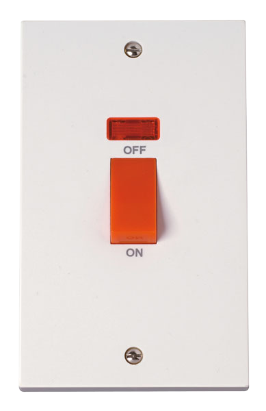 45A 2 Gang (Vertical) Double Pole Plate Switch With Neon