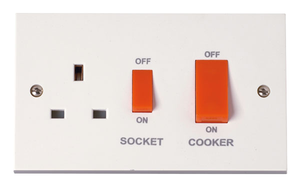 45A 2 Gang Double Pole Switch With 13A Double Pole Switched Socket Outlet