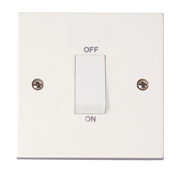 45A 1 Gang Double Pole Plate Switch With White Rocker