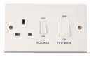 45A 2 Gang Double Pole Switch With 13A Double Pole Switched Socket Outlet & White Rockers