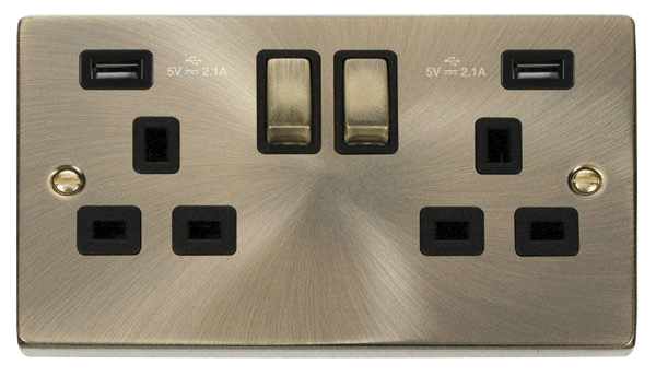 13A Ingot 2 Gang Switched Socket Outlet With Twin USB (Total 4.2A) Outlets