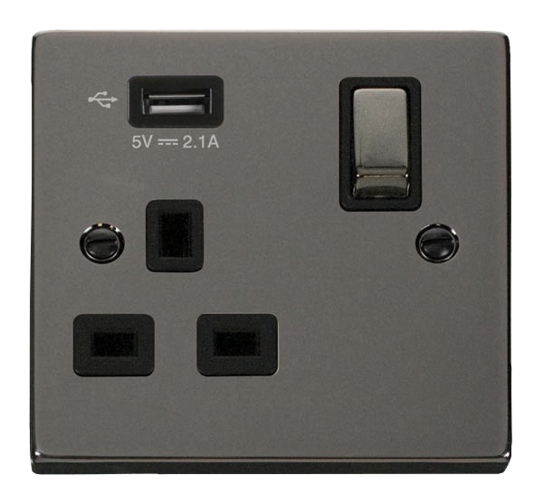 13A Ingot 1 Gang Switched Socket Outlet With Single 2.1A USB Outlet