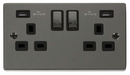 13A Ingot 2 Gang Switched Socket Outlet With Twin USB (Total 4.2A) Outlets