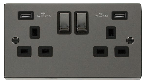 13A Ingot 2 Gang Switched Socket Outlet With Twin USB (Total 4.2A) Outlets