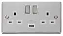 13A Ingot 2 Gang Switched Socket Outlet With Single 2.1A USB Outlet
