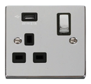 13A Ingot 1 Gang Switched Socket Outlet With Single 2.1A USB Outlet