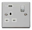 13A Ingot 1 Gang Switched Socket Outlet With Single 2.1A USB Outlet