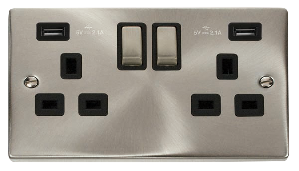 13A Ingot 2 Gang Switched Socket Outlet With Twin USB (Total 4.2A) Outlets